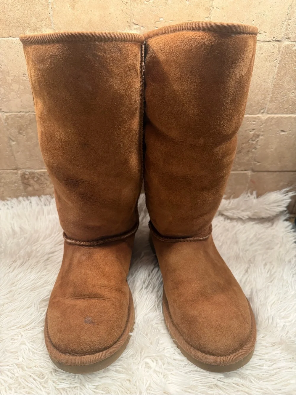 Kids-5 UGGS Tall Women's Suede Winter Boots - Chestnut Brown